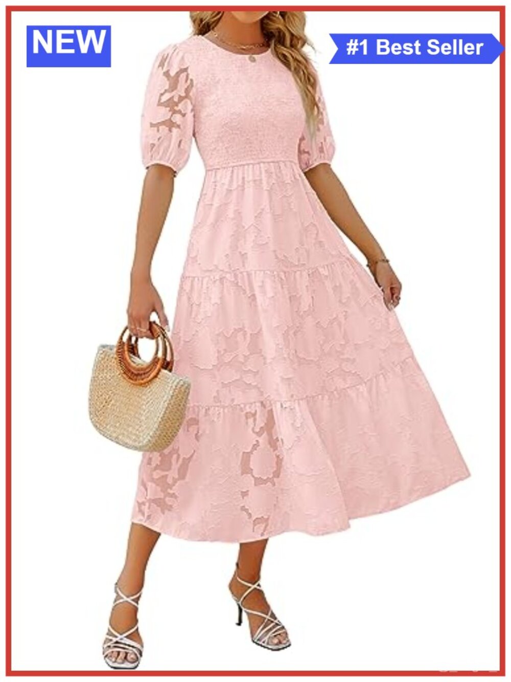 Women's Summer Casual Floral Lace Swing Midi Dress
